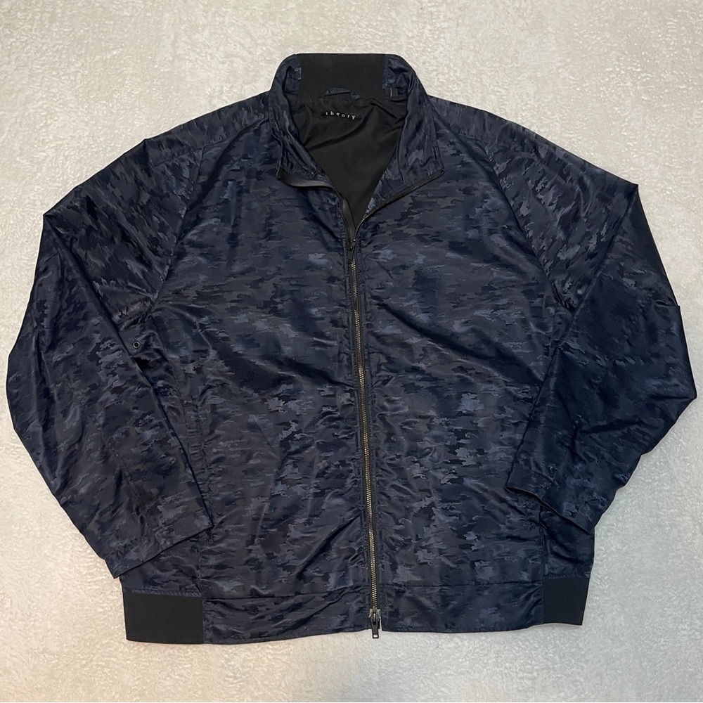 Theory Blue Black Camo Full Zip Nylon Casual Everyday Bomber‎ Jacket Men's XXL